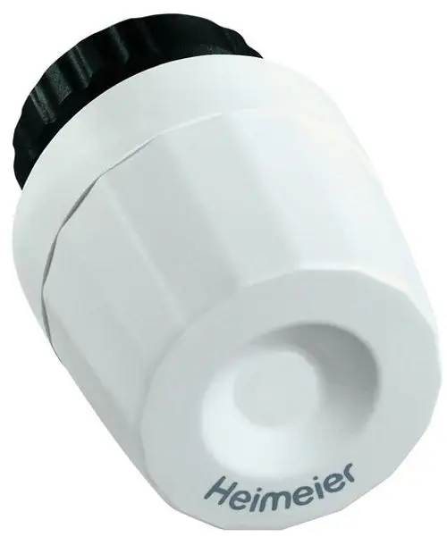 Thermischer Stellantrieb mit weißem Gehäuse und schwarzem Einstellknopf. Produkt der Marke IMI Hydronic Engineering. Geeignet für Heizungsanwendungen.